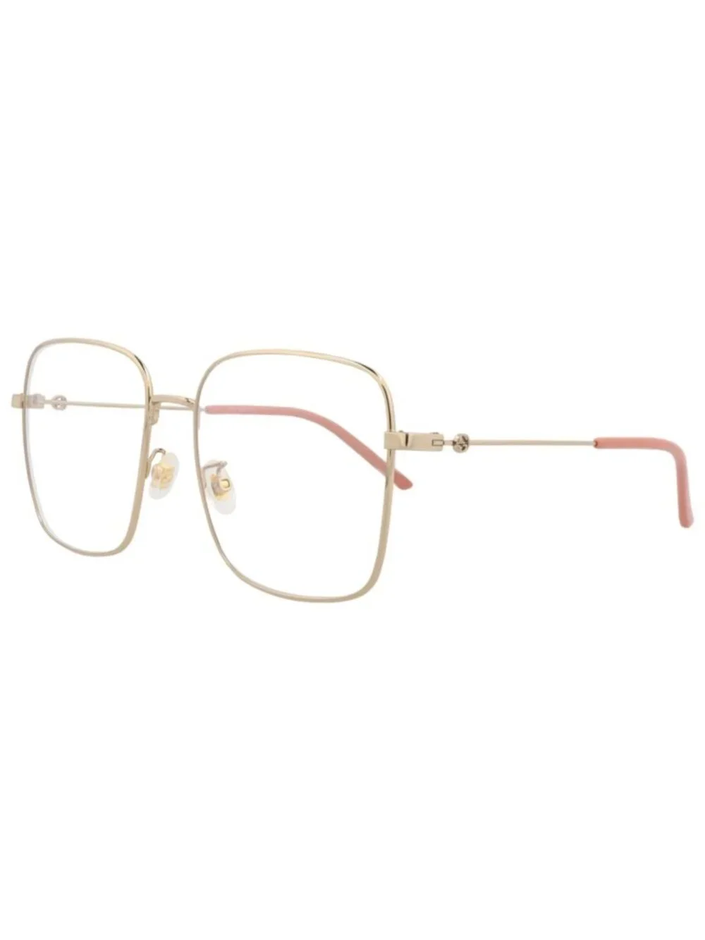 New Gucci Women's Eyeglasses Square Rectangle Metal Frame Gold Gold Transparent
